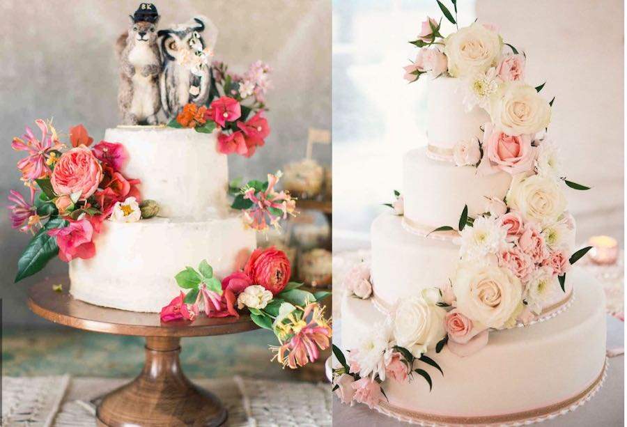 torta nuziale con fiori freschi